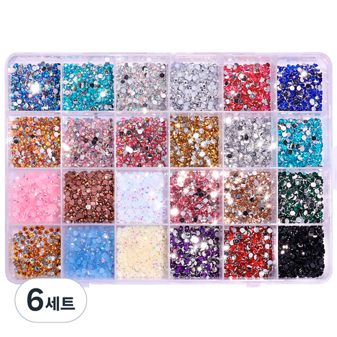 메이브라운 네일스톤 큐빅 비즈공예 대용량 24종 세트 A 베이직, 6세트, 혼합색상