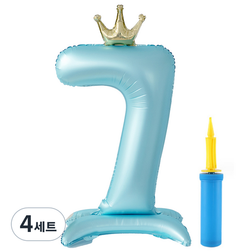 올리브파티 대형 스탠딩 왕관 생일 풍선 숫자7 + 손펌프 세트, 블루(풍선), 4세트