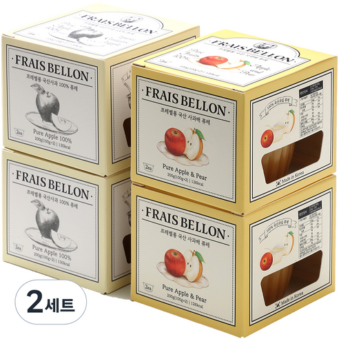 프레벨롱 국산 과일 퓨레 4팩 세트, 사과, 사과배, 200g, 2세트