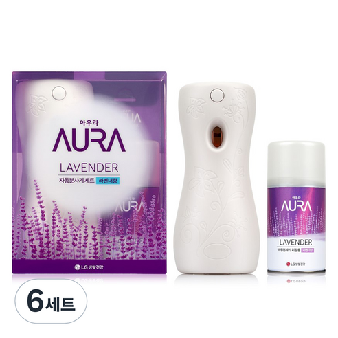 아우라 자동분사 방향제 + 리필캔 라벤더향, 280ml, 6세트