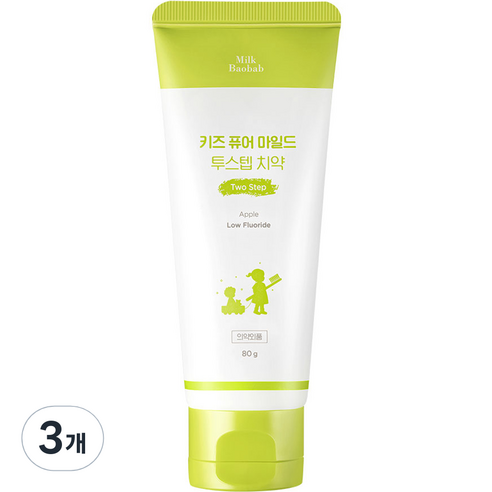 밀크바오밥 키즈 퓨어마일드 원스텝 어린이 충치케어 치약, 80g, 3개