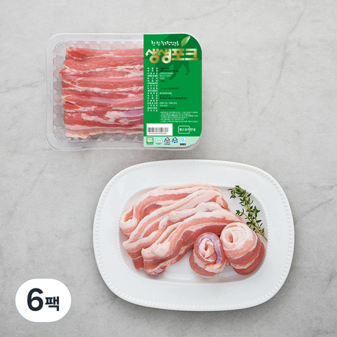 생생포크 한돈 무항생제 삼겹살 구이용 (냉장), 500g, 6팩