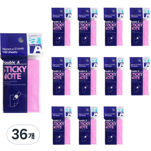 더블에이 스티키 노트 76 x 51 mm, 36개, 네온마젠타