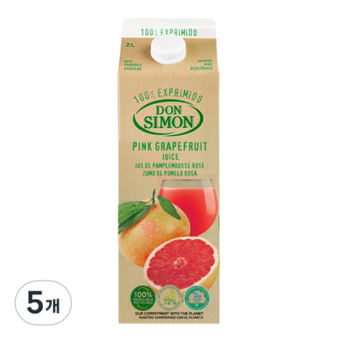 돈시몬 착즙 홍자몽주스, 2L, 5개