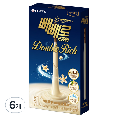 빼빼로 더블리치 솔티바닐라, 6개, 40g