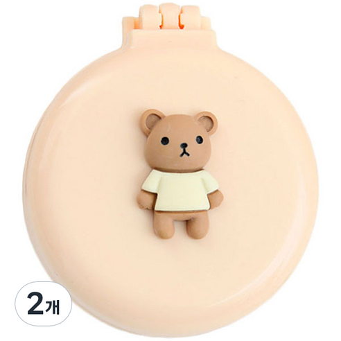 로새 마카롱 곰돌이와 토끼 에어 쿠션 거울 빗, 곰돌이 베이지, 2개