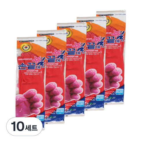 손끝에별 고무장갑 양쪽 세트 특대, 적색, 10세트