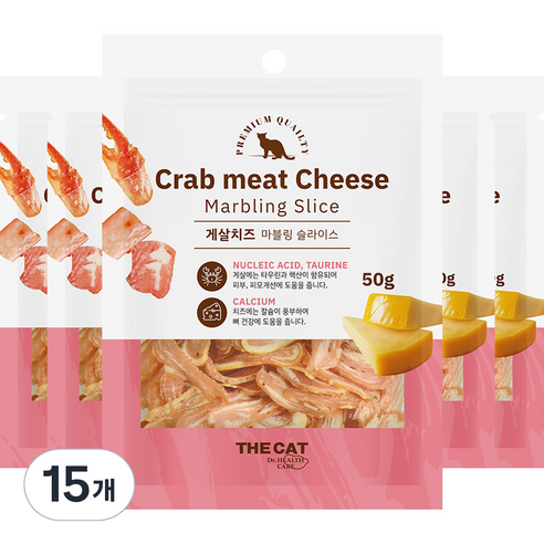 더캣 마블링 슬라이스 고양이 간식, 게살 + 치즈 혼합맛, 50g, 15개