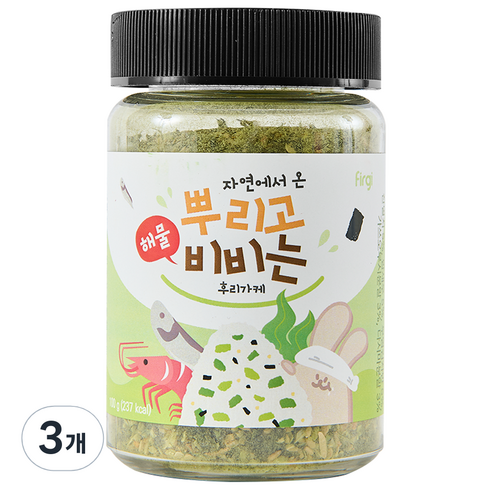 퍼기 유아용 자연에서 온 뿌리고 비비는 후리가케, 해물, 100g, 3개