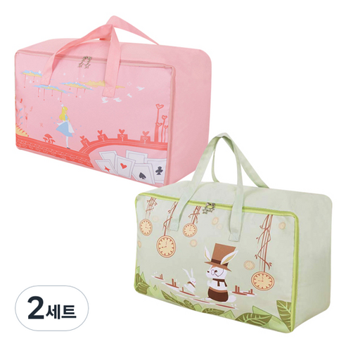 마켓감성 옥스포드 큐트 이불가방 2p 세트, 그린 + 핑크, 2세트