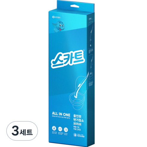 스카트 올인원 변기 청소 브러쉬 아쿠아 샤워 핸들 + 리필 24p 세트, 블루, 3세트