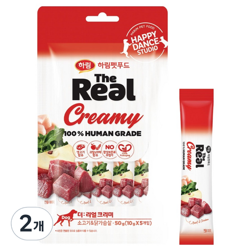 하림펫푸드더리얼 강아지 크리미 짜먹는 간식, 소고기/닭가슴살, 50g, 2개
