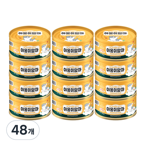 인터펫코리아 야옹이맘마 고양이 간식캔 160g, 흰살참치 + 닭가슴살 혼합맛, 48개