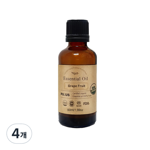 퓨어스 유기농 그레이프프루트오일, 50ml, 4개