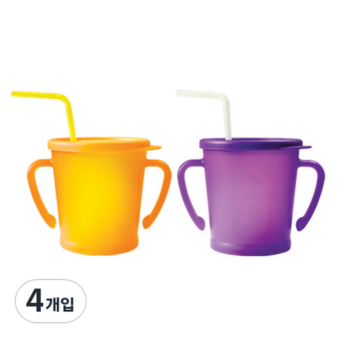 아가프라 매직빨대컵 300ml, 4개입, 오렌지, 퍼플