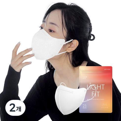 필나인 라이트 핏 2D 보건용 마스크 KF94 중형, 25매입, 2개, 스노우화이트
