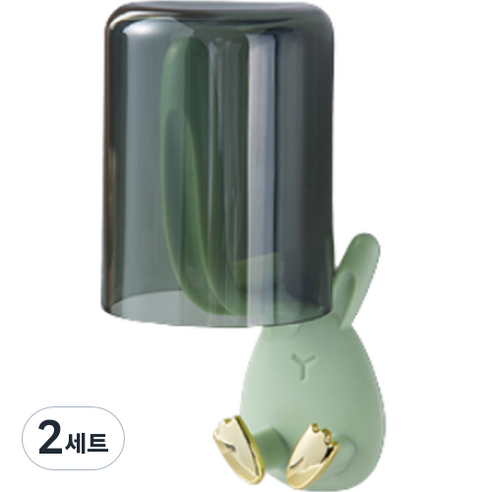 제이엠투 벽걸이 칫솔꽂이 + 컵 세트, 그린, 2세트
