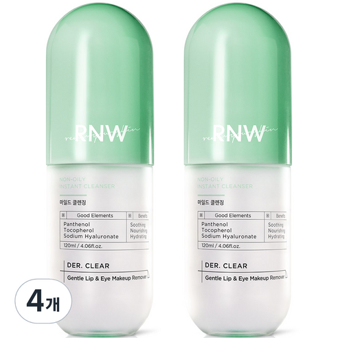 알엔더블유 더 클리어 젠틀 립 앤 아이 메이크업 리무버, 120ml, 4개
