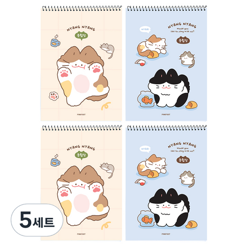 핑크풋 냥냥 종합장 2탄 2종 x 2p 세트, 혼합색상, 5세트