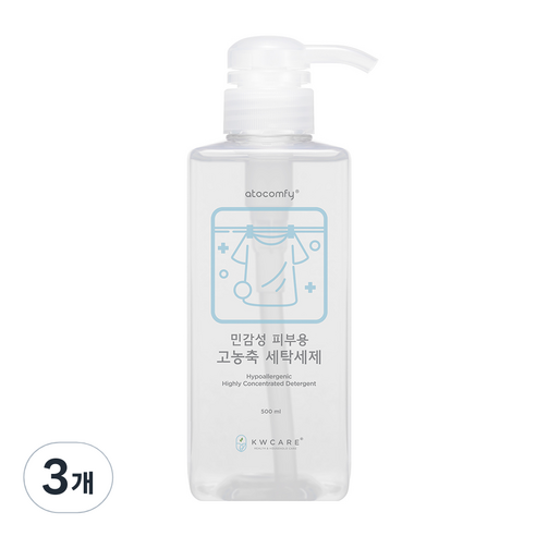 아토컴피 민감성 피부용 고농축 세탁 세제 본품, 500ml, 3개
