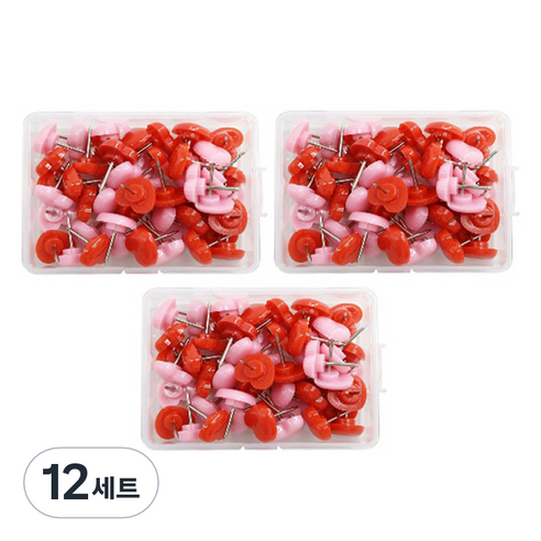문구담 귀여운 하트모양 압정 50p 세트 핑크레드, 12세트