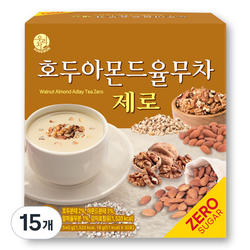 우리차 송원식품 호두아몬드 율무차 제로, 18g, 30개입, 15개