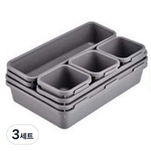 원더스토어 서랍 정리함 트레이 데스크 오거나이저 세트, 그레이, 3세트