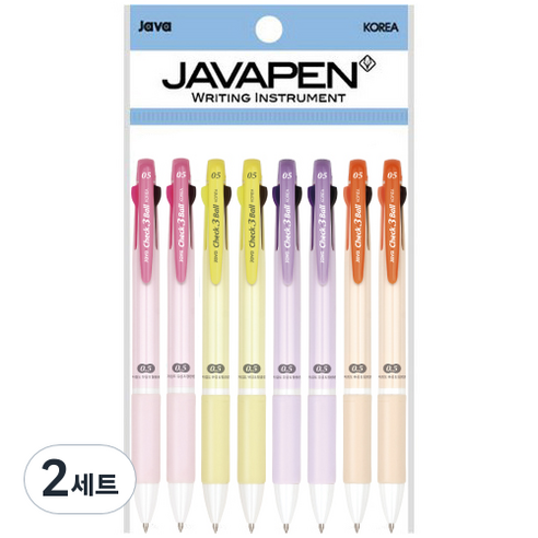 자바펜 체크 3볼 멀티펜 0.5mm 4종 x 2p 세트, 2세트, 옐로우, 오렌지, 바이올렛, 핑크