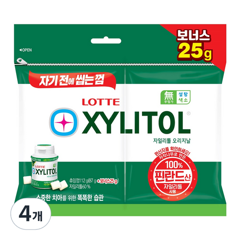 롯데자일리톨 오리지날 껌 리필, 112g, 4개
