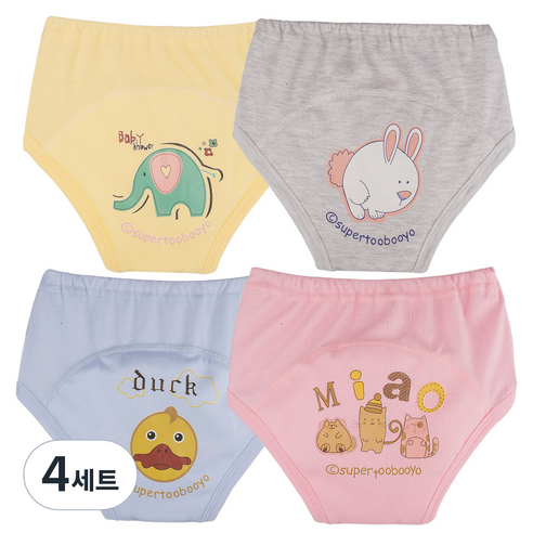 아가짱 유아용 동물친구 배변훈련팬티 4종 세트, B, 4세트