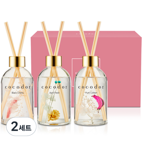 코코도르 하바리움 디퓨저 200ml 3종 세트, A호 블랙체리+에이프릴 프레쉬+퓨어코튼, 2세트