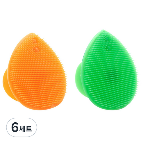 피부사랑 실리콘 클렌징 패드 2p 세트, 오렌지, 그린, 6세트