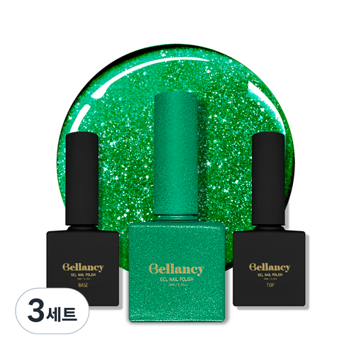 벨랑시 젤네일 3종 세트, 3세트, 베이스 10ml + 젤네일 그린 글리터 10ml + 탑 10ml