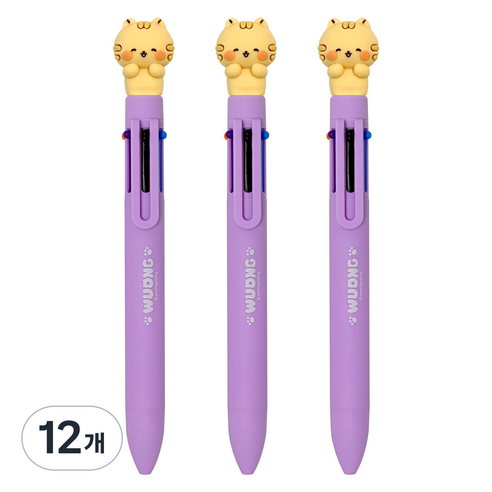 다꾸 캐릭터 우옹이 6색 볼펜 0.7mm, 갈색 고양이, 12개