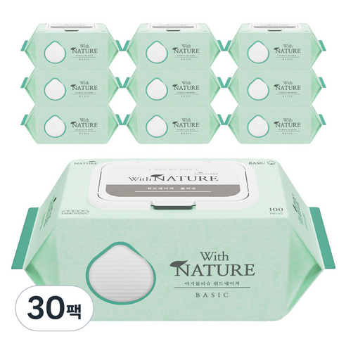위드네이쳐 베이직 아기 물티슈 엠보싱 캡형, 50g, 100개입, 30세트