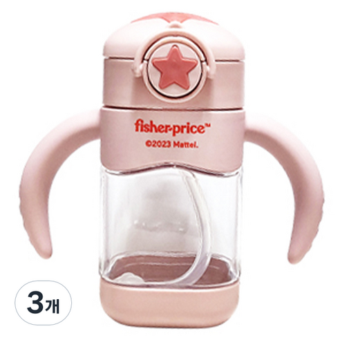 피셔프라이스 유아용 추 달린 사각 빨대컵 280ml, 핑크, 3개