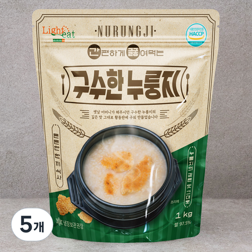 라이트잇 간편하게 끓여먹는 구수한 누룽지, 1kg, 5개