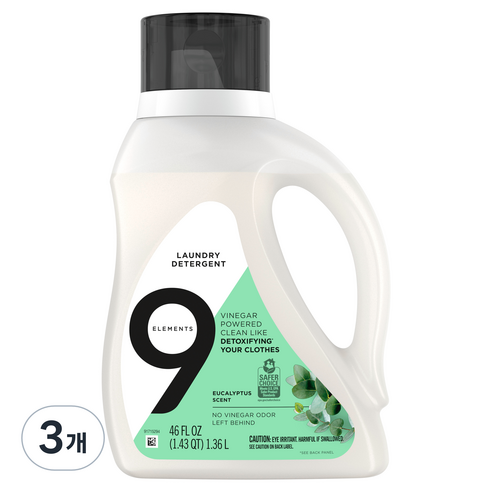 나인엘레멘츠 찬물 세탁세제 유칼립투스, 1.36L, 3개