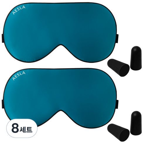 애슬라 프리미엄 실크 수면안대 터키블루 + 귀마개, 8세트