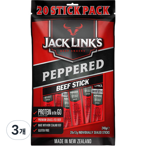 [쿠팡수입] 잭링크스 비프 스틱 페퍼 육포, 240g, 3개