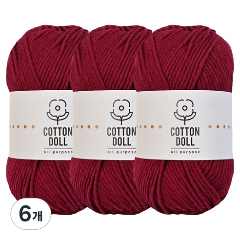 니뜨 코튼돌 뜨개실 50g, 6개, 18와인