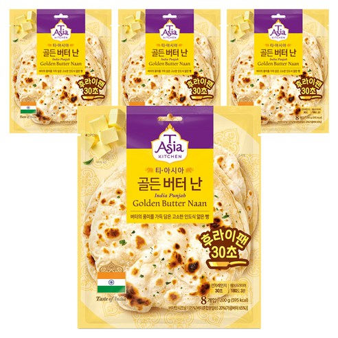 티아시아키친 골든 버터 난 8p, 200g, 4개