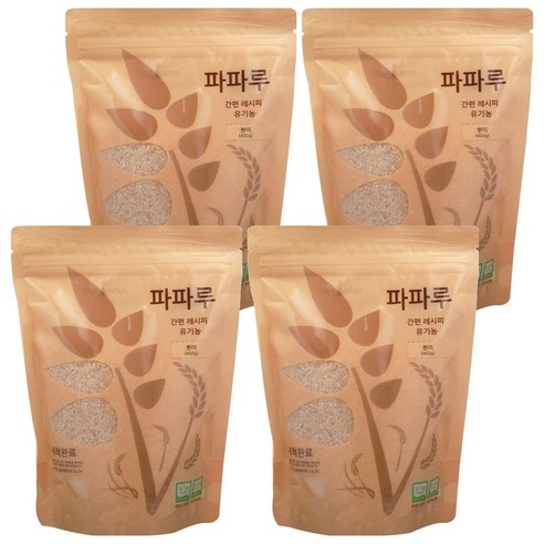 파파루 간편레시피 유기농 쌀가루 현미 중간입자 이유식 중기, 400g, 4개