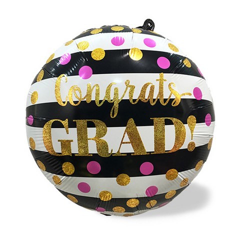 와우파티코리아 졸업 블랙 스트라이프 라운드 풍선, 혼합 색상, 3개