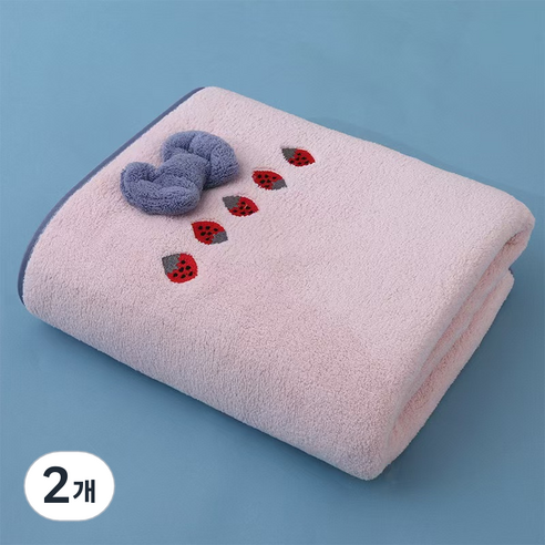 원이네 코랄벨벳 리본 바스타월 320g, 핑크, 2개