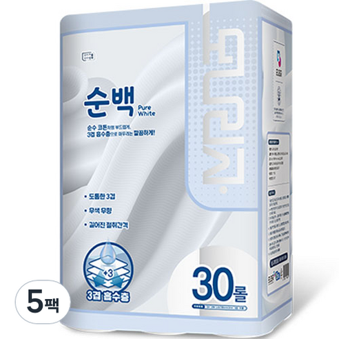 모나리자 순백 화장지 28m, 30롤, 5개