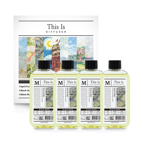 디스이즈 명화 디퓨저 리필 4p, 블랙머스크, 200ml, 4개