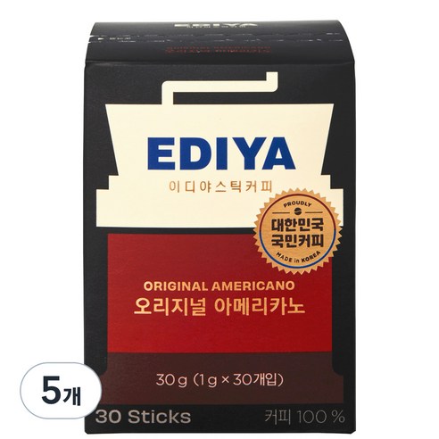 이디야 비니스트 오리지널 아메리카노 원두커피스틱, 1g, 30개입, 5개