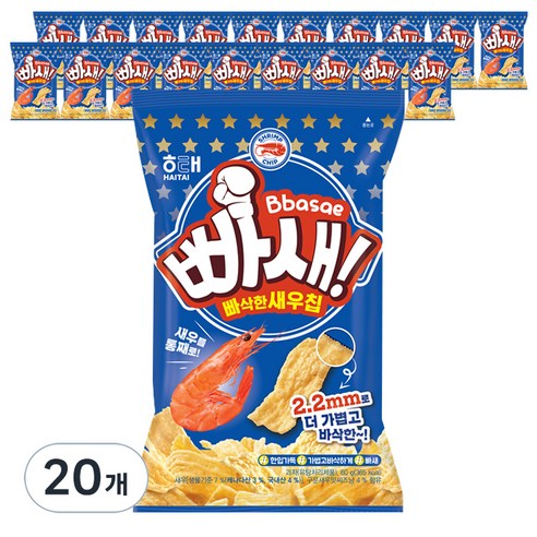 해태제과 빠새 빠삭한새우칩, 60g, 20개