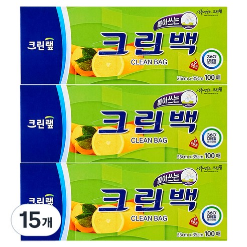 크린랲 뽑아쓰는 크린백 중 25cm x 35cm, 중(M), 100개입, 15개